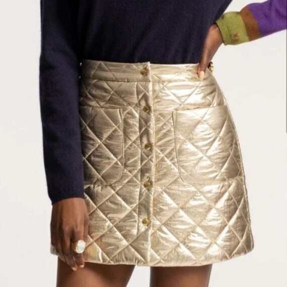 Frances Valentine | EUC - Cassidy Quilted Metallic Mini Skirt - Size S - Gold - Picture 1 of 11